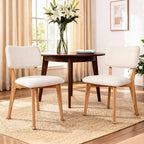Wooden Dining Chairs Set of 4, Mid Century Modern Kitchen Chairs with Fabric Upholstered and Curved Backrest for Dining Room, Restaurant/Cafe, 300LBS Capacity, Natural