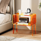 Acrylic Side Table, 2-Tier End Table with Open Storage for Small Spaces, Clear Nightstand Bedside Table with for Bedroom, Living Room (Orange, 16.9" × 11.8“ × 17”)