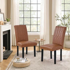 VECELO Upholstered Dining Chairs Set of 2, Modern PU Leather Accent Parsons, Solid Wood Legs w/Rubber Footpads, for Living Room Kitchen, Brown