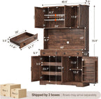 ELYKEN 71" Kitchen Pantry Storage Cabinet with Outlet & LED Lights, Brown