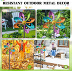 Metal Wind Spinners Outdoor, 360° Wind Sculpture Spinner with Metal Stake, Waterproof Spinners Green Kinetic Wind Spinner for Yard Lawn Decor (A- Colourful 2PC)