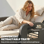 Outsunny Patio Rattan Daybed, Wicker Outdoor Daybed with Storage Ottoman, Loveseat Sofa with Adjustable Backrest, Side Tables, Cushions, Headrests, Double Sunbed Lounger for Balcony, Beige