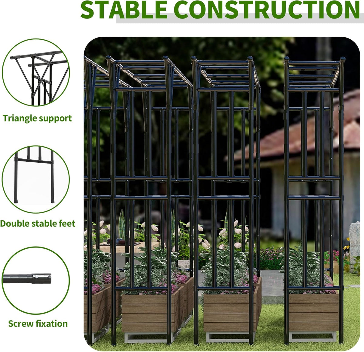 Flat Top Garden Arch Trellis 11FT x 9FT, Super Large Arbor Trellis for Climbing Plants Outdoor 141.7in x 108in x 19.7in, Metal Garden Frame for Backyard, Lawn, Archway, Wedding Decoration, Patio Black