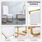 White and Gold Dining Table Set for 4, Faux Marble Dining Room Table Set for 4,63'' Rectangular Tempered Glass Top Kitchen Table Set and 4 Chairs for Dining Room Kitchen