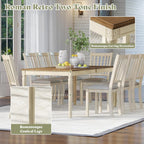 AMERLIFE 9 Piece Farmhouse Dining Table Set with 79" Table, Cream | Solid Rubberwood Frame, 8 Chairs Included, Farmhouse Design, Upholstered Seating, Rustic Cream Finish