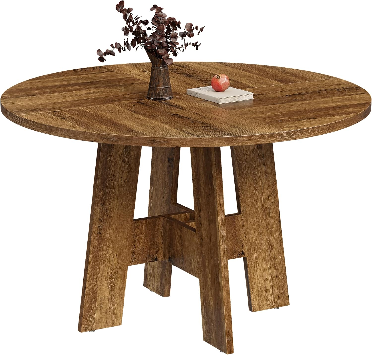 Farmhouse Round Dining Table for 4-6 People, 47" Wood Kitchen Table with Heavy Cross Pedestal Modern Circle Dinner Tables for Kitchen Living Room, Honey Brown
