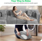 MONVANE Oversized Sectional Couch 10-Seat, Chenille, Light Gray | Sectional Couch for Living Room, Modular Cloud Sofa with Ottoman & 10 Throw Pillows, No Assembly Required