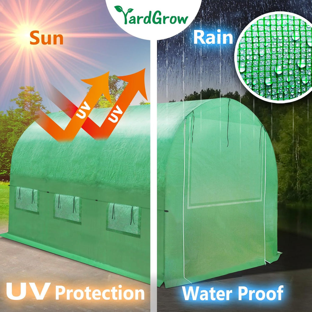 YardGrow Greenhouse Replacement Cover Larger Walk in Outdoor Plant Gardening Greenhouse, 2-Doors with 2 Mesh Windows, Frame Does NOT Included (10'x7'x7')