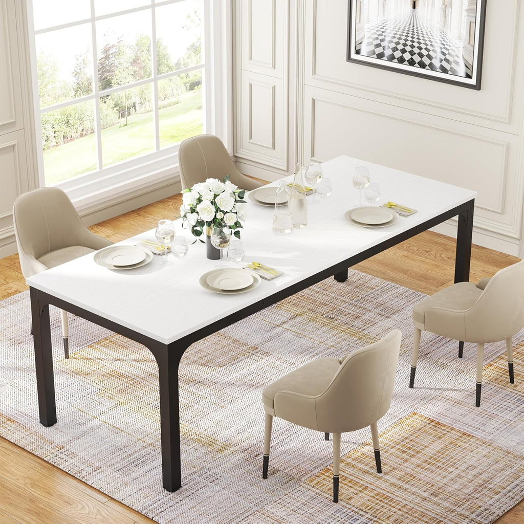 Tribesigns Dining Table for 6-8 People, 78-Inch Long Narrow Rectangular Dinner Table, 8 Seat Wood Kitchen Furniture for Dining Room (White+Black)