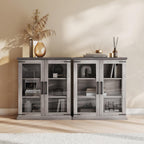 BELLEZE Set of 2 Glass Display Cabinet, 36" Tall Cabinet with Shelves and Glass Doors for Entryway, Living Room, Hallway, or Kitchen - Ashford (Gray Wash)