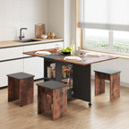 Mondeer Folding Dining Table Set for 4, Drop Leaf Table with 4 Chairs for Small Spaces, Dining Room Table Set with Storage Shelf and Wheels, for Kitchen Dining Room (Rustic Brown and Black)