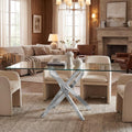 59 Inch Glass Dining Table for 6, Modern Square Kitchen Table with Silver Legs, Spacious Dining Room Furniture for Home, Living Room, Apartment