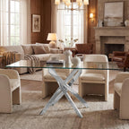 59 Inch Glass Dining Table for 6, Modern Square Kitchen Table with Silver Legs, Spacious Dining Room Furniture for Home, Living Room, Apartment