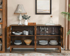 LKTART 60" Mid Century Modern Sideboard Buffet with Hollow Carved Doors and Outlet Holes,Vintage Accent Cabinet Credenzas Storage Cabinet Walnut