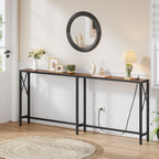 Gewudraw 70" Sofa Table Behind Couch with Oulets-Narrow Console Table,Brown | Industrial Style, Long Skinny Design,Couch Table For Hallway,Living Room,Bedroom, Built-In Power Outlets & USB, 172cm Length