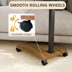 End Table, Adjustable Height Side Table, 360° Rotating MDF Veneer Sofa Side Table with Lockable Wheels, C-Shaped TV Tray Table for Living Room Bedroom (Walnut Brown)