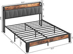 LIKIMIO Queen Size Bed Frame with Storage Headboard and Charging Station