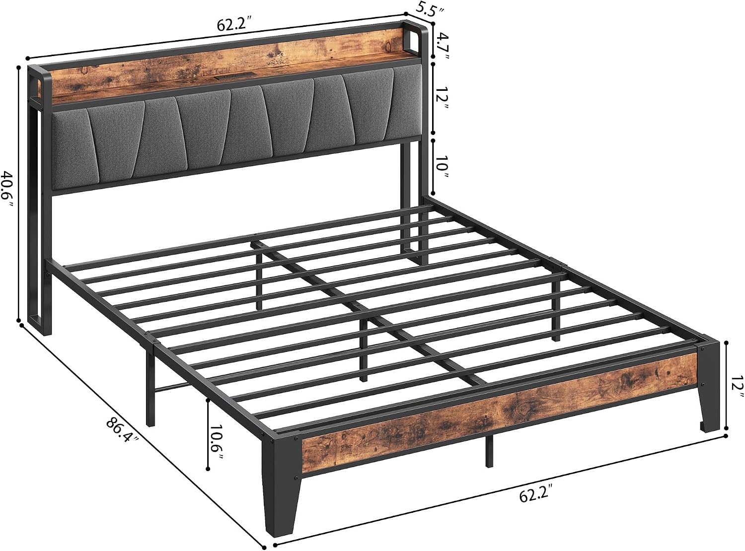 LIKIMIO Queen Size Bed Frame with Storage Headboard and Charging Station