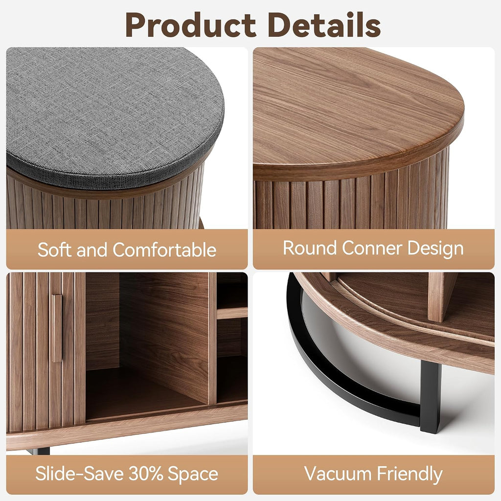 Decofy Shoe Storage Bench with Cushion and Sliding Doors, 47.2 Inch Shoe Bench with Storage, Freestanding Entryway Bench with Storage, Sturdy Metal Feet, for Hallway & Entrance Hall, Walnut