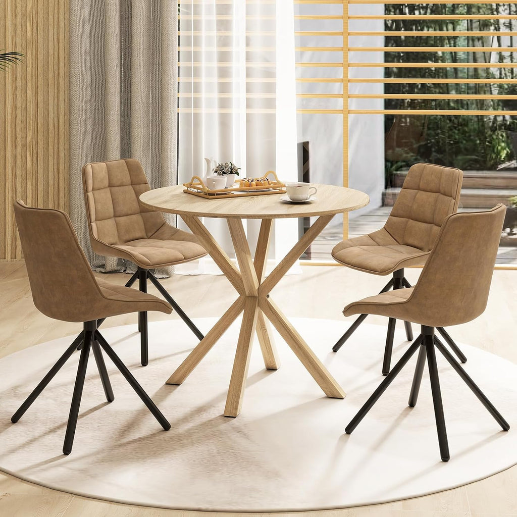 Tangkula 36" Round Dining Table, Mid-Century Modern Kitchen Table with Rubber Wood Legs, Vintage Table with Pedestal Base & Adjustable Foot Pads, Side Table for Home, Office, Bar (Oak)