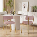 Boucle Dining Chairs Set of 2, Modern Round Upholstered Dining Chairs, Curved Backrest Kitchen Dining Room Chairs, Mid-Century Pink Dining Chair with Golden Metal Legs
