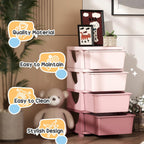 Qaba 4 Drawers Kids Storage Unit 4 Tier Toy Organizers Pink | Stackable Storage Chest, Bedroom, Nursery, Playroom, Living Room, Boys, Girls, Toddlers