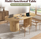 AMERLIFE 86.6" Modern Oval Dining Table with Hidden Storage, Extra Long Wooden Dining Room Table with Cylindrical Fluted Base, Seats 6-8, Natural Wood
