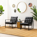 Glitzhome Mid Century Modern Accent Chair, Comfy Living Room Chair with Durable Metal Frame,PU Leather Cushioned, Reading Armchairs for Living Room, Bedroom, Home Office, Black