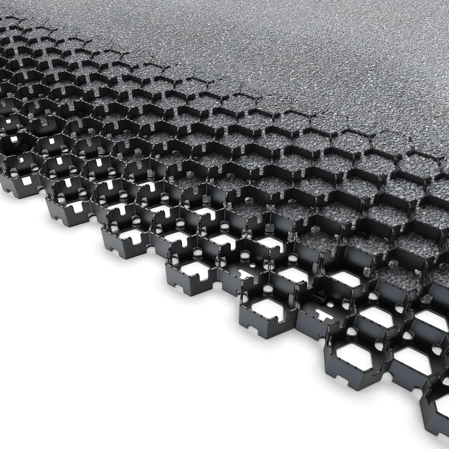 Vodaland Permeable HexPave System - Grass & Gravel Pavers - 100% Recycled PPE Plastic, Handles 27,000 lbs, 1" Depth, 65 s.f / 22 Units