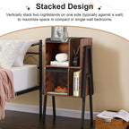 VECELO Night Stand Industrial End Table,Bedside Table with 2-Tier Open Storage Compartments,Wood Side Table with Metal Frame for Bedroom, Living Room and Small Spaces