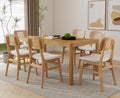 Shunzhi Rattan Dining Chairs Set of 6 Farmhouse White PU Leather Dining Room Chairs with Cane Back Mid Century Modern Kitchen Chairs Wooden Upholstered Boho Side Chair for Restaurant
