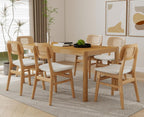 Shunzhi Rattan Dining Chairs Set of 6 Farmhouse White PU Leather Dining Room Chairs with Cane Back Mid Century Modern Kitchen Chairs Wooden Upholstered Boho Side Chair for Restaurant
