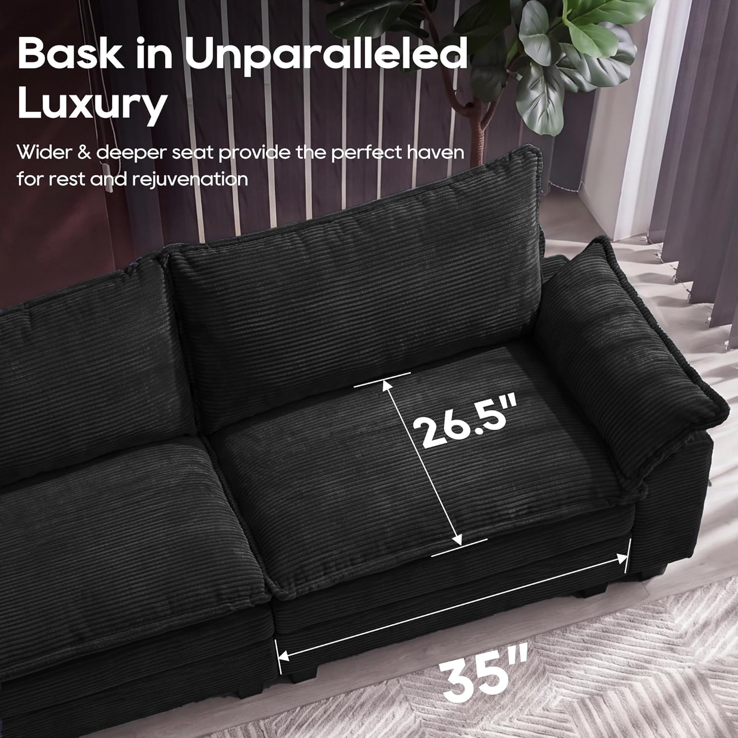 URRED Oversized Modular Sectional Sofa，Solid Black：122" U Shaped | Modern Comfy Cloud Couch with Movable Ottoman and Pillow, Deep Seat Couches for Living Room, Bedroom or Apartment
