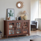 Joaxswe Large Sideboard Buffet Cabinet with Storage, 55" Farmhouse Credenza with 3 Glass Doors, Adjustable Shelves Console Table, Wood Kitchen Coffee Bar for Dining Room, Living Room, Brown