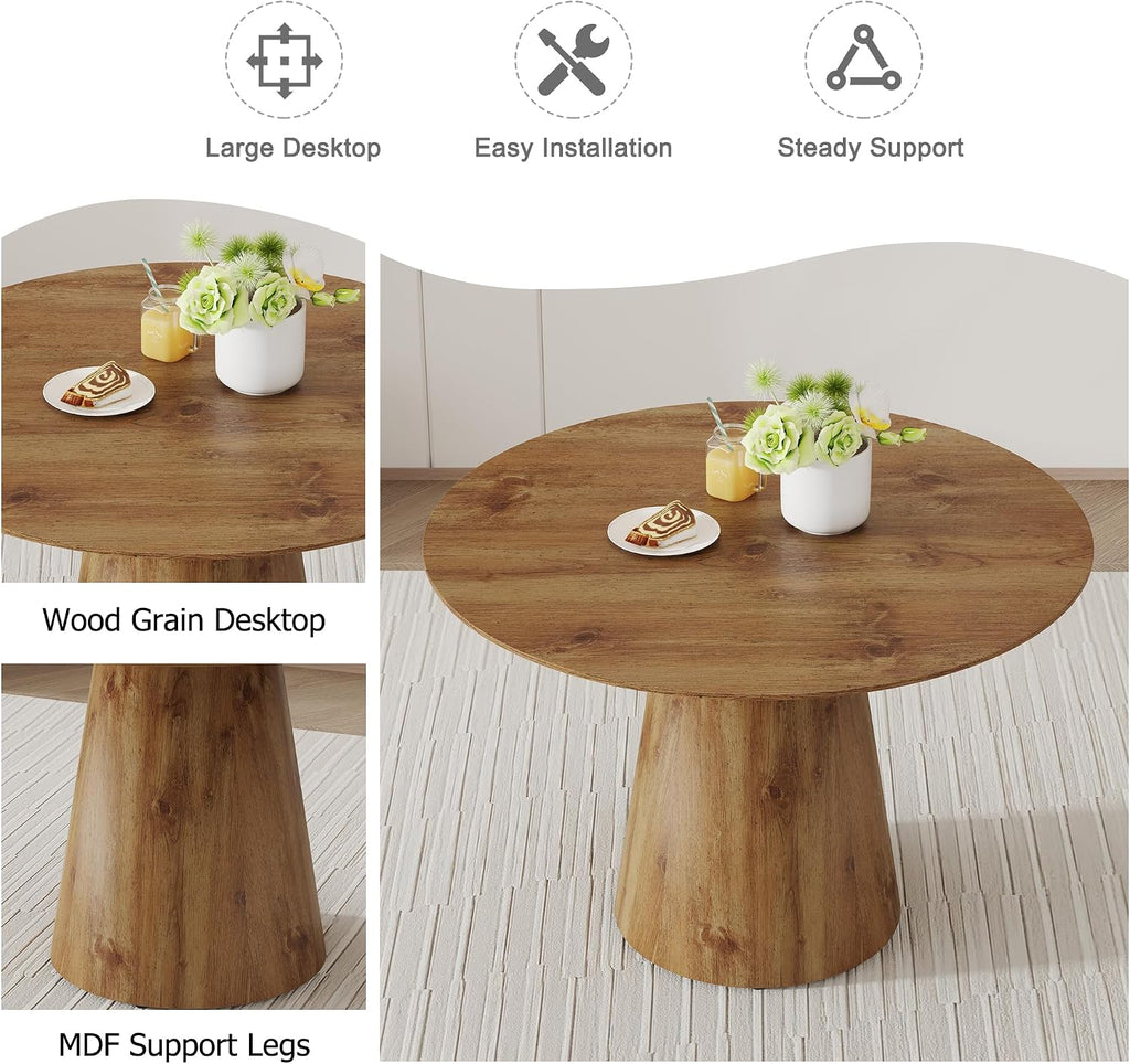 Round Dining Table for 4/6, 45 Inch Dining Room Table, Small Kitchen Table with Stable Pedestal, Modern Dining Table for Kitchen,Living Room,Apartment,Restaurant (Dark Wood)