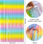 Pastel Rainbow Foil Fringe Curtain Streamers Party Backdrop Foil Fringe Backdrop Curtains Tinsel Streamers for Birthday Party Decorations