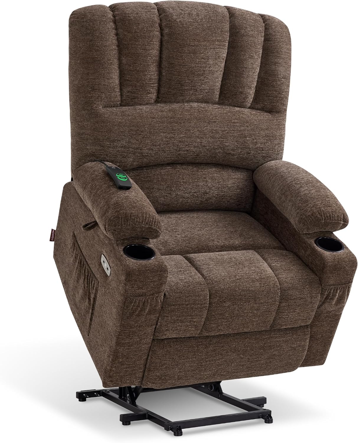MCombo Power Lift Recliner Chair for Elderly 7095 (Medium, Coffee) | Stand Assistance, Heat and Massage, 4.7" Extra Footrest, USB Charge Ports, Cup Holders, Side Pockets, Fabric, Easy Assembly