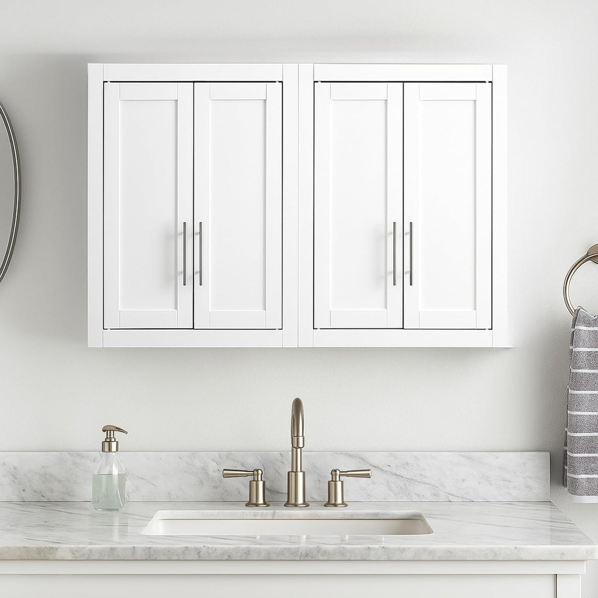 Crosley Furniture Savannah 2-Piece Wall Storage Cabinet, Cabinets for Laundry, Bathroom, Kitchen, White