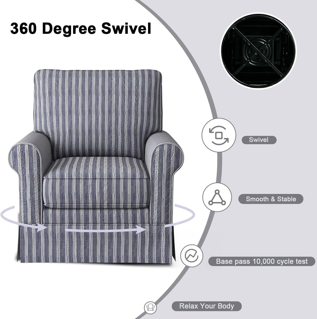INZOY Swivel Accent Chair Set of 2, Mid Century Modern Reading Chair, Upholstered Swivel Square Chair for Living Room Bedroom Small Spaces, Fully Assembled, Blue Stripe