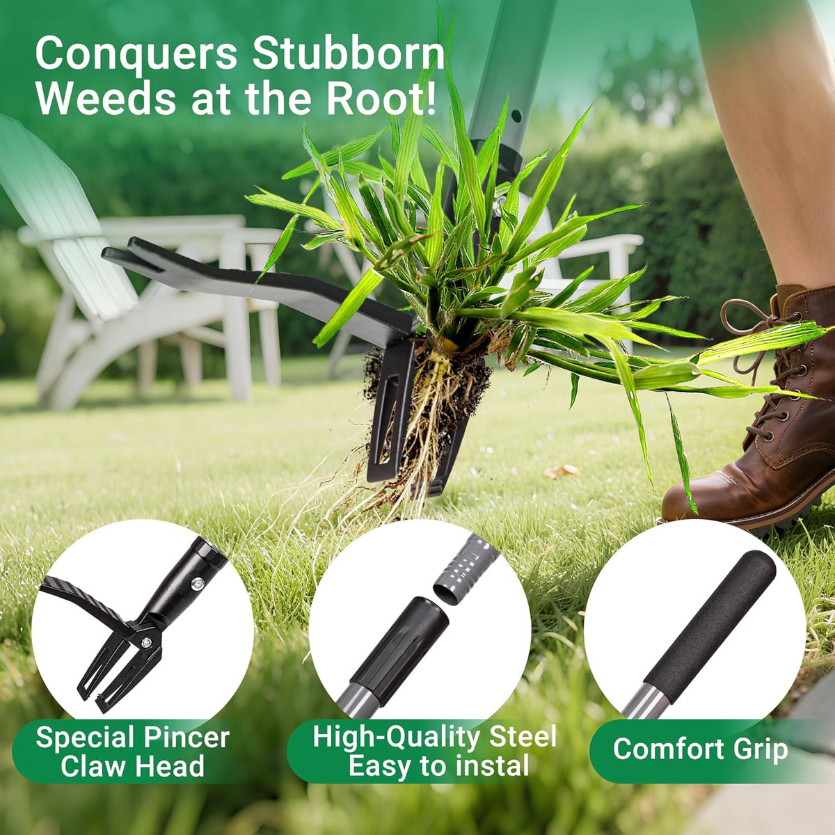 Suchtale Metal Weeder，Stand Up Weed Puller Tool with Long Handle – Heavy-Duty All-Metal Weeder with Upgraded Pincer Claw – Pull Weeds from The Root Without Bending, Pulling, or Kneeling