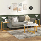 GIANTEX Round Nesting Table Set of 3, Wood Living Room Table Set, White | Modern Faux Marble Coffee Table w/2 End Tables, Sturdy Metal Frame, 3-Piece Coffee Table for Living Room
