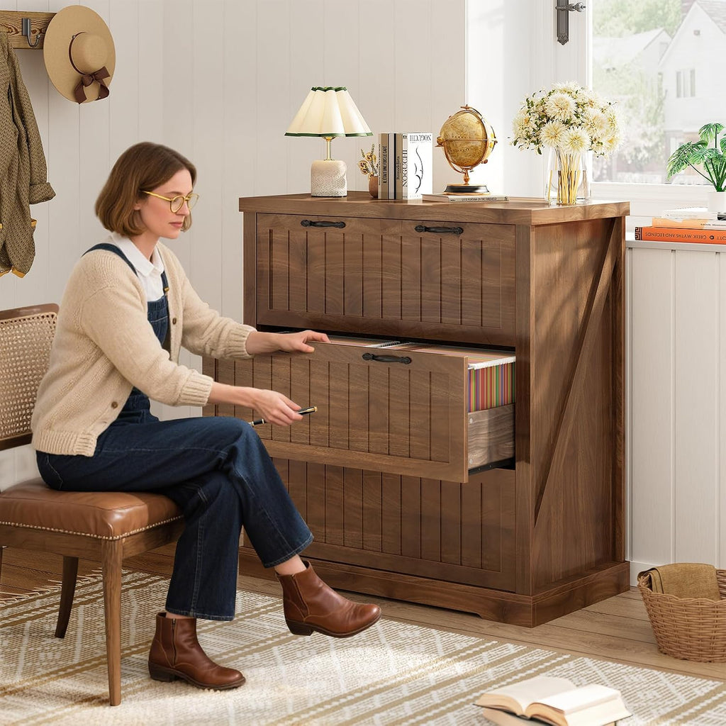 SEDETA Filing Cabinet for Home Office, Farmhouse 3 Drawer File Cabinet, Wood Office File Cabinets for Letter/Legal/A4 Size, Lateral File Cabinets with Printer Stand, Brown