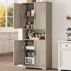 GarveeHome Tall Storage Cabinet, 70 in Kitchen Pantry Cabinet with Doors and Adjustable Shelves, Rustic Wooden Cupboard for Dining Room, Living Room,Gray