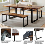 HIPIHOM 63" Dining Table with 2 Benches, Modern Kitchen Table and Chairs Set for 4, Thickened MDF Wooden Table for Kitchen, Dining Room, Office