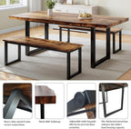 HIPIHOM 63" Dining Table with 2 Benches, Modern Kitchen Table and Chairs Set for 4 to 6 Persons, Thickened MDF Wooden Table for Kitchen, Dining Room