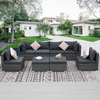 NICESOUL Modern Luxury All-Weather Outdoor Wicker Ottoman Set of 2, 500 Lbs Alloy Steel Frame Footrest, Comfortable Wide Deep Seat 2-Piece Rattan Foot Stool with Padded Cushion for Patio, Dark Gray