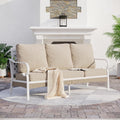 SUNSHINE VALLEY Metal Patio Furniture Sofa with 5.75" Extra Thick Cushion, 3-Seater Deep Seating & High-Back White Frame Outdoor Couch All Weather Outdoor Seating for Deck Gazebo Porch, Beige