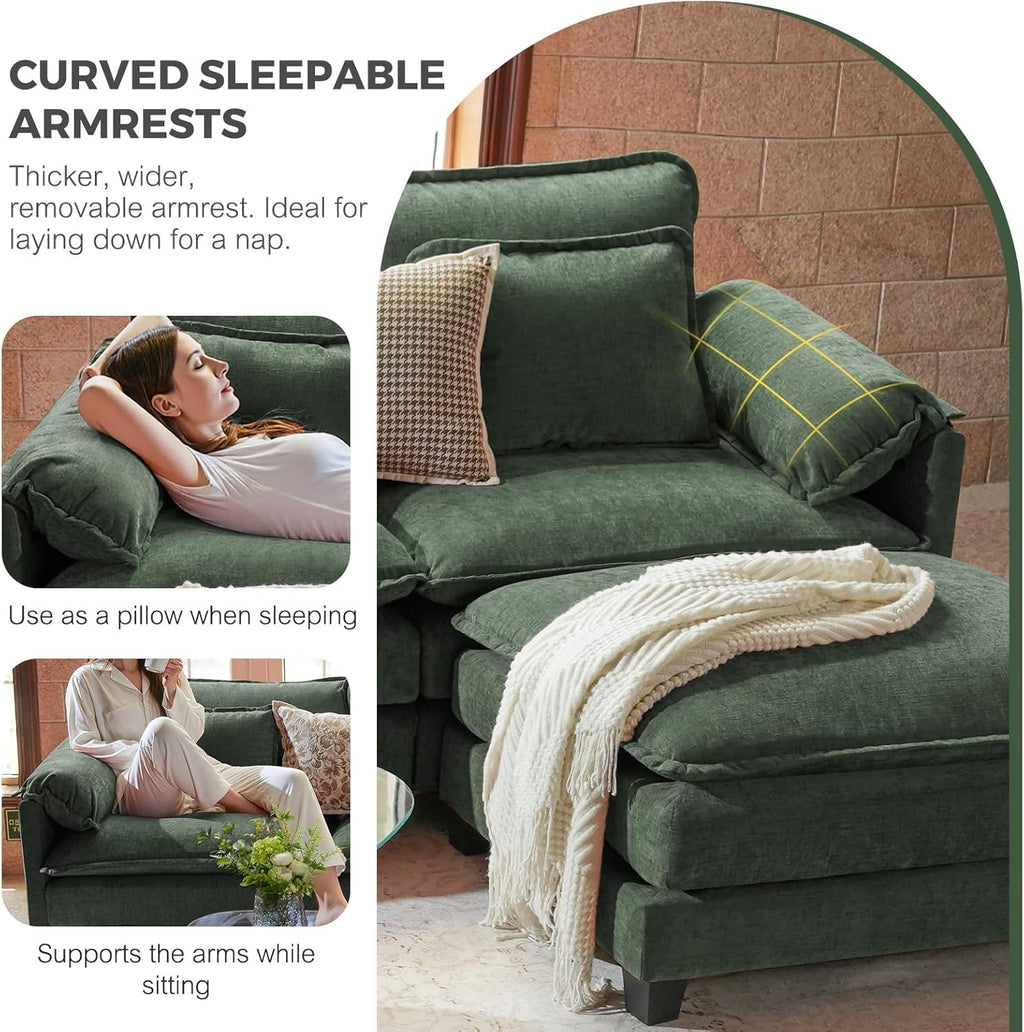 ELUCHANG 153" Oversized Modular Sectional Sofa, Comfy Chenille Cloud Couch, 6-Seater U Shaped Modern Deep Seat Sofa w/Removable Covers for Living Room, Bedroom, DIY Combination - Green