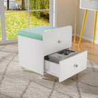 Garvee Vanity Stool Chair with Storage, 17.32" l x 15.16" w x 17.32" h PU Ottoman with Lockable Wheels & Storage Drawer, Modern Multifunctional Chairs for Makeup