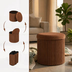 Relaxdays Velvet Stool with Storage Space, Padded, Foldable, H x D: 38 x 38 cm, Round Side Stool, Mocha Mousse